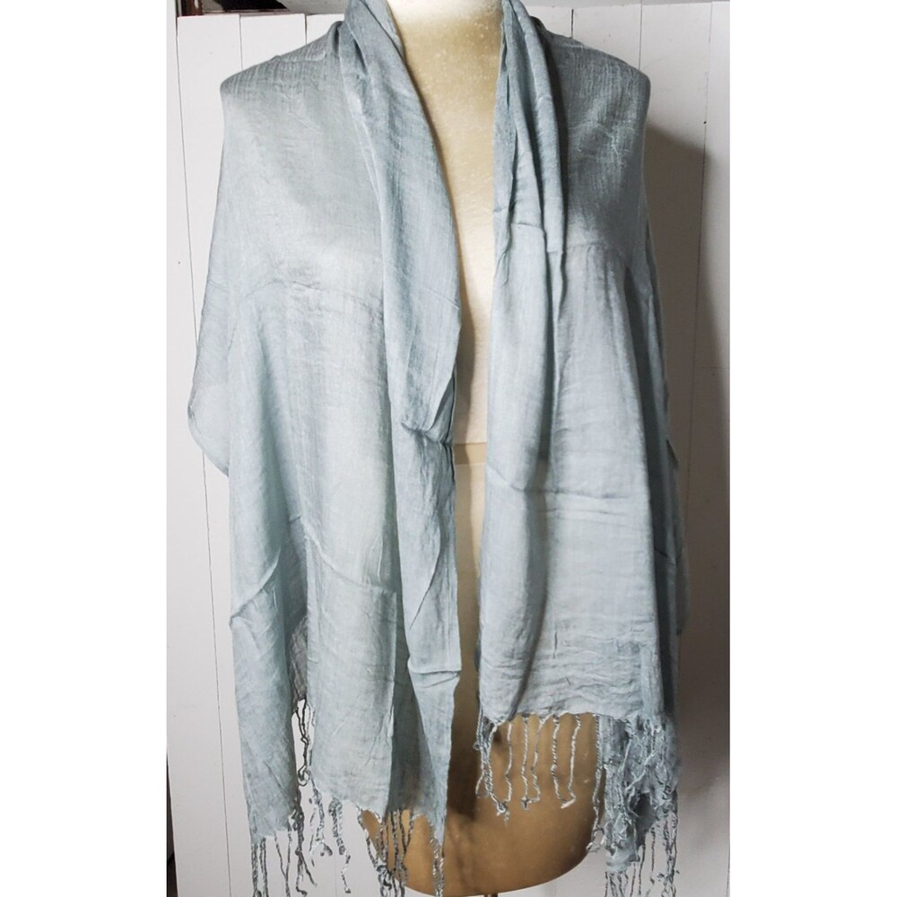 Scarf Shawl Wrap Solid Light Gray Lightweight Fringe 24x62" Festival LARP f